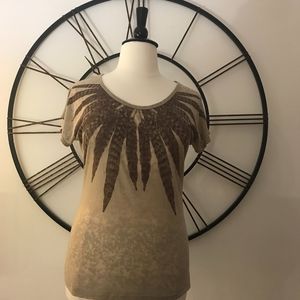 Carol Rose Brown/Tan Tee with Leaves Design Size L